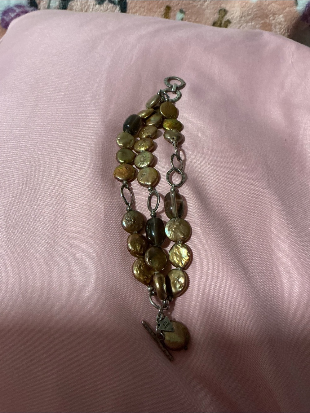 Gold-Tone Coin Pearl Multi-Strand Bracelet